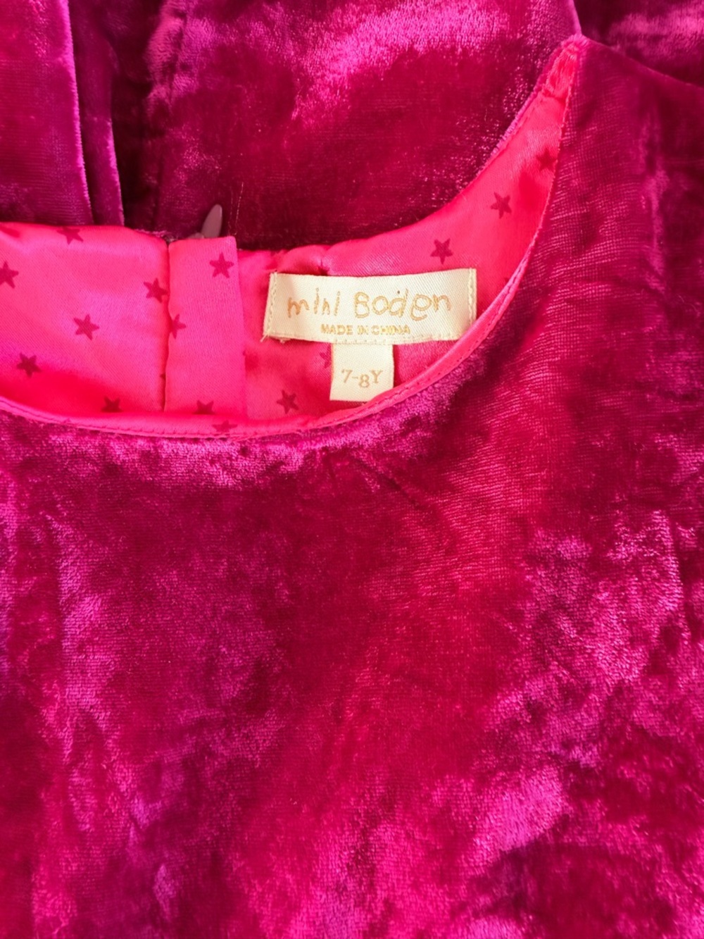 Mini Boden Girls Velvet Dress - Fuchsia Pink - Picture 5 of 5